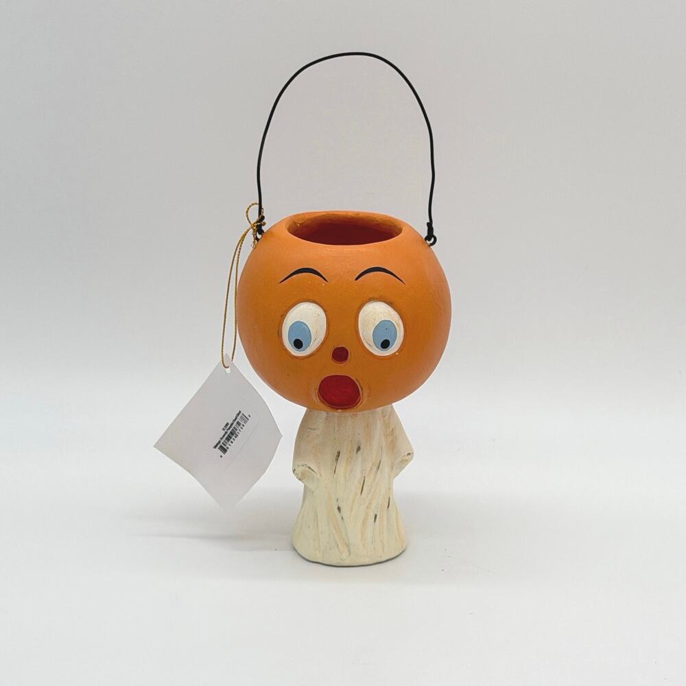 Bethany Lowe Vintage Scared Pumpkin Bucket Head Ghost Halloween New